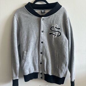 Stussy Gray and Black Varsity Jacket